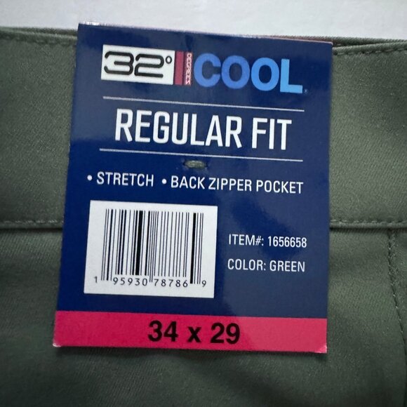 32 Degrees Cool Mens 34x29 Stretch Performance Pants Olive Green Chinos - Picture 9 of 10